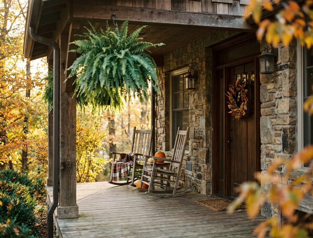 A welcoming front porch with rocking chairs on a Cumberland Plateau home